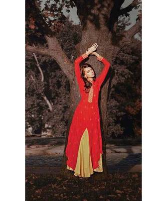 Red Embroidered Art Silk Salwar With Dupatta 3