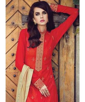 Red Embroidered Art Silk Salwar With Dupatta 4