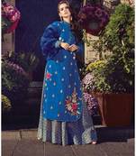 Blue Embroidered Art Silk Salwar With Dupatta