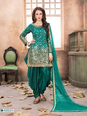 Turquoise embroidered taffeta salwar 1