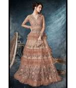 Brown Embroidered Net Salwar With Dupatta