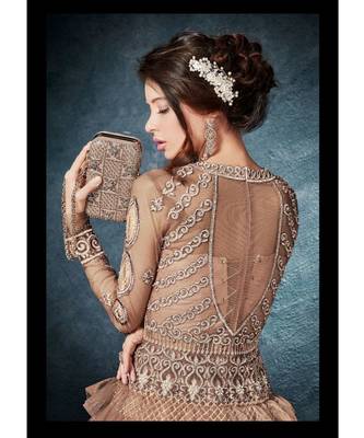Brown Embroidered Net Salwar With Dupatta 3