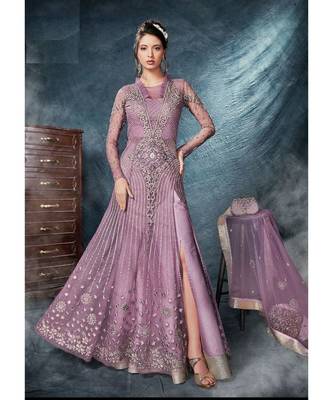 Purple Embroidered Net Salwar With Dupatta 1