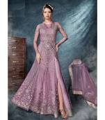 Purple Embroidered Net Salwar With Dupatta