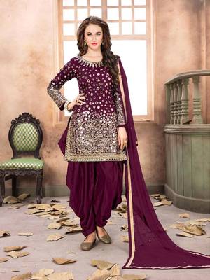 Magenta embroidered taffeta salwar 1