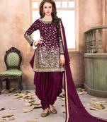Magenta embroidered taffeta salwar