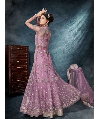Purple Embroidered Net Salwar With Dupatta 2