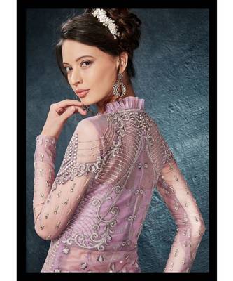 Purple Embroidered Net Salwar With Dupatta 3