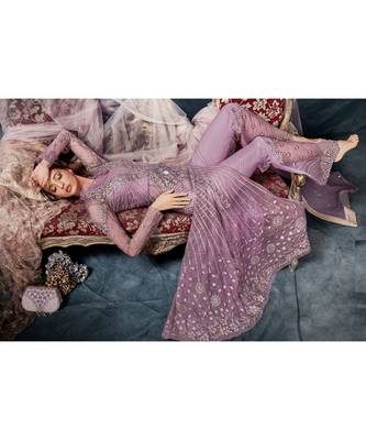 Purple Embroidered Net Salwar With Dupatta 4