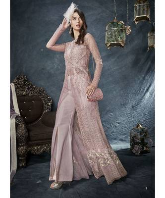 Pink Embroidered Net Salwar With Dupatta 1