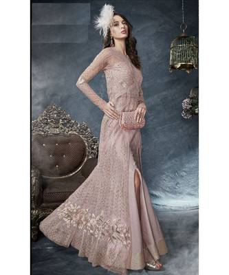 Pink Embroidered Net Salwar With Dupatta 2