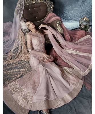 Pink Embroidered Net Salwar With Dupatta 3