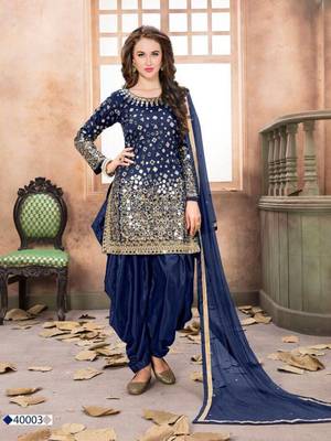 Blue embroidered taffeta salwar 1