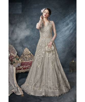 Grey Embroidered Net Salwar With Dupatta 1