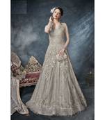 Grey Embroidered Net Salwar With Dupatta
