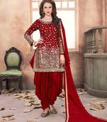 Blood-red embroidered taffeta salwar