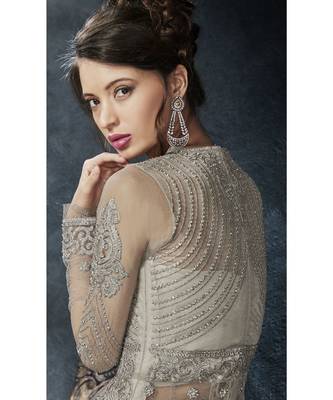 Grey Embroidered Net Salwar With Dupatta 4