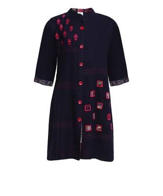 Blue Cotton Embroidered Kurti 1