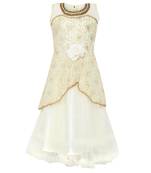 White Embroidered Nylon Kids Girl Gowns