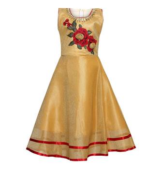 Yellow Embroidered Nylon Kids Girl Gowns 1
