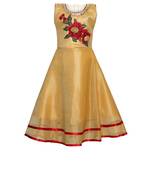 Yellow Embroidered Nylon Kids Girl Gowns