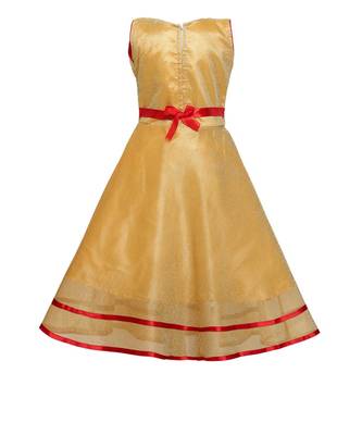 Yellow Embroidered Nylon Kids Girl Gowns 2