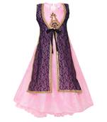 Pink Embroidered Nylon Kids Girl Gowns