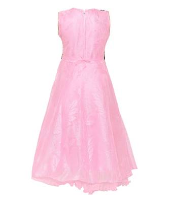 Pink Embroidered Nylon Kids Girl Gowns 2