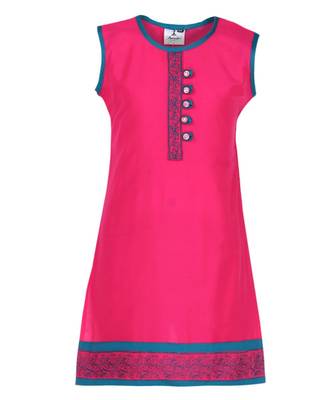 Pink Cotton Regular Kurti 1