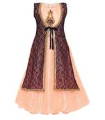 Beige Embroidered Nylon Kids Girl Gowns