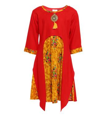 Red Cotton Regular Kurti 1