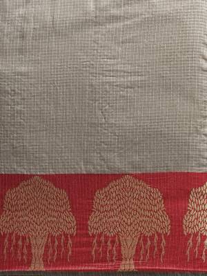Kimisha Women's Grey Cotton Blend Kota Doria Saree with Zari Border 4