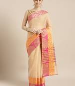 Kimisha Women's Beige Cotton Blend Kota Doria Saree with Zari Border