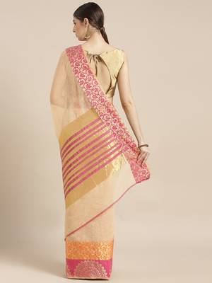 Kimisha Women's Beige Cotton Blend Kota Doria Saree with Zari Border 2