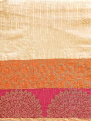Kimisha Women's Beige Cotton Blend Kota Doria Saree with Zari Border 4