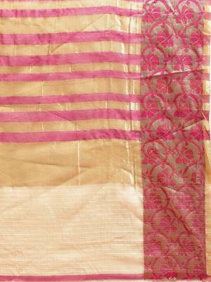 Kimisha Women's Beige Cotton Blend Kota Doria Saree with Zari Border 5