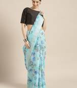 Blue woven cotton saree with blouse