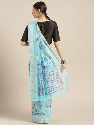Blue woven cotton saree with blouse 2