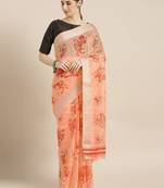 Kimisha Women's Peach Cotton Blend Floral Digital Printed Saree