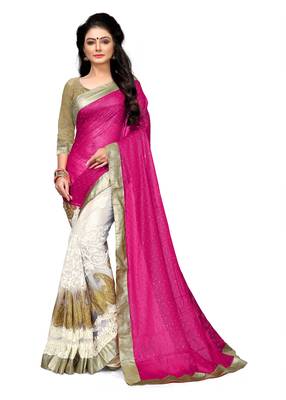 Pink Embroidered Chiffon Saree With Blouse 1