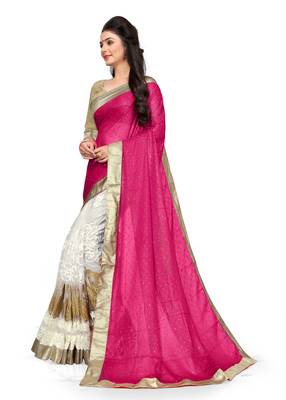 Pink Embroidered Chiffon Saree With Blouse 2