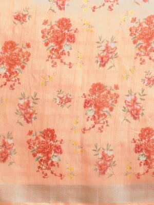 Kimisha Women's Peach Cotton Blend Floral Digital Printed Saree 4