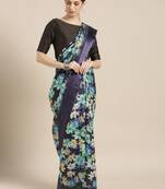 Kimisha Women's Blue Silk Blend Floral Digital Printed Saree