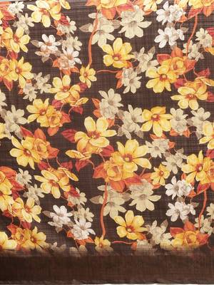 Kimisha Women's Yellow Silk Blend Floral Digital Printed Saree 4