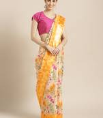 Kimisha Women's Yellow Silk Blend Floral Digital Printed Saree