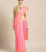 Kimisha Women's Pink Cotton Kota Doria Saree with Beads Work