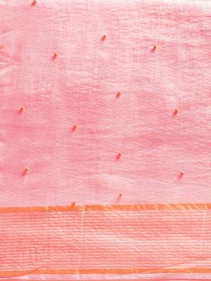 Kimisha Women's Pink Cotton Kota Doria Saree with Beads Work 4