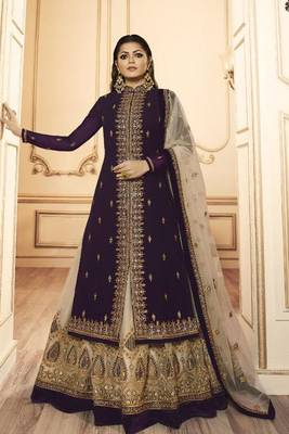 Dark Purple Embroidered Faux Georgette Salwar 1