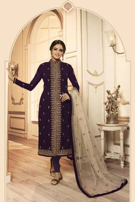 Dark Purple Embroidered Faux Georgette Salwar 2