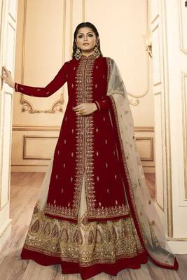 Maroon Embroidered Faux Georgette Salwar 1